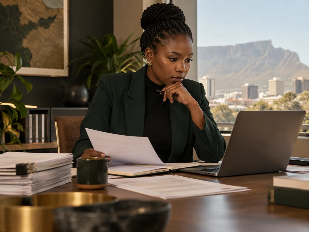 Professional reviewing procurement documents at a desk